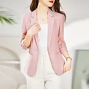 【MsMore】 小西裝長袖外套時尚休閒七分袖薄款百搭俐落西裝短版外套# 118922 L 粉紅色