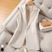 【MsMore】 韓版時尚小個子中長款無袖西裝馬夾背心外套# 118929 L 米色