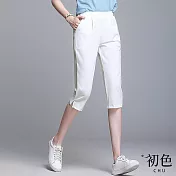 【初色】純色休閒薄款冰絲透氣七分褲中長褲-共2色-61221(M-2XL可選) M 白色