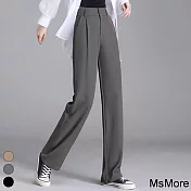 【MsMore】 西裝闊腿高腰垂感寬鬆顯瘦休閒褲直筒拖地長褲# 119001 3XL 灰色
