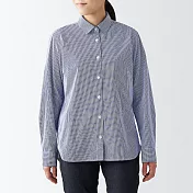 【MUJI 無印良品】女有機棉水洗平織布長袖襯衫 S 深藍直紋