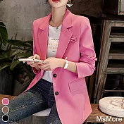 【MsMore】 短版西裝外套休閒氣質寬鬆設計高級感復古長袖西服# 118924 M 粉紅色
