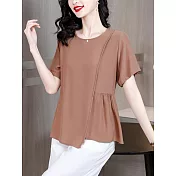 【慢。生活】不規則荷葉剪接造型上衣 8017 FREE 咖色