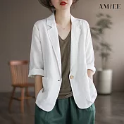 【AMIEE】輕盈棉麻七分袖西裝外套(5色/M-XL/KDCQ-1350) L 白色