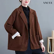 【AMIEE】知性華夫格西裝外套(3色/M-2XL/KDCQ-8275) L 咖啡