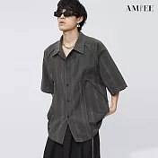 【AMIEE】暗條紋設計感復古短袖襯衫(男裝/深灰/M-2XL/KDTY-C130) 2XL 深灰