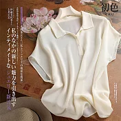 【初色】時尚素色短袖POLO領寬鬆落肩袖襯衫上衣-共2色-68916(M-2XL可選) M 米白色