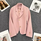 【MsMore】 雜誌短款西裝長袖外套小個子休閒潮流百搭氣質西服# 118933 2XL 粉紅色