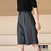 【Jilli~ko】可調腰帶顯瘦垂感五分西裝褲 M-L J10189  L 深灰色