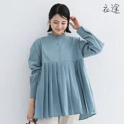 [衣途]精緻時髦挺版百摺圓領襯衫FREE(KDTQ-B629) F 藍色