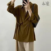 [衣途]流星絲麻高級設計綁帶襯衫M-L(KDTQ-B621) M 焦糖咖