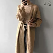 [衣途]慵懶寬鬆中長款綿羊絨毛衣外套FREE(KDCQ-B891) F 復古卡其