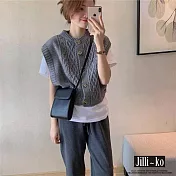 【Jilli~ko】韓系短款復古針織麻花馬甲 J10992  FREE 灰色