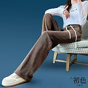 【初色】休閒雪尼爾燈芯絨闊腿直筒垂感褲-共3色-65822(M-XL可選) M 咖色