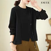 【AMIEE】流暢輪廓立體綁帶衛衣(3色/M-2XL/KDTQ-2258) 2XL 黑色