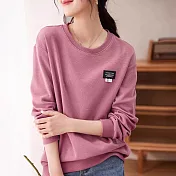 【MsMore】 華夫格肌理長袖休閒圓領休閒百搭短版上衣# 119436 XL 粉紅色