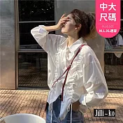 【Jilli~ko】韓版鹽系抽繩設計感長袖襯衫中大尺碼 J11057 FREE 白色