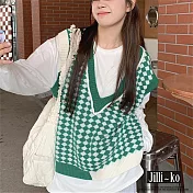 【Jilli~ko】時尚菱形格子寬鬆疊穿撞色針織馬甲 J11031  FREE 綠色