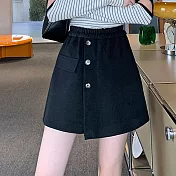 【MsMore】 毛呢褲裙假兩件防走光大碼高腰百搭半身裙短褲# 119351 M 黑色