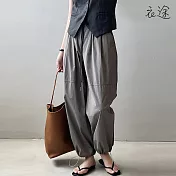 [衣途]時髦酷甜全棉寬鬆抽繩工裝褲M-L(KDPQ-B706) L 灰色