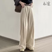 [衣途]休閒復古高腰牛仔褲S-XL(KDPQ-B009) M 米白色