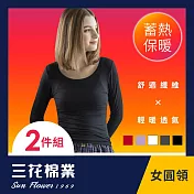 【SunFlower三花】三花急暖輕著女圓領衫(發熱衣2件組) M-L 黑