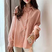 【言】翻領排釦單口袋純色襯衫(2色)      FREE 粉色