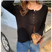 【言】小排釦坑條針織上衣(2色)      FREE 黑色