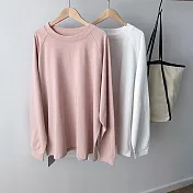 【言】圓領中長款純色棉料上衣(2色)      FREE 粉色