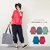 【慢。生活】假兩件薄款皺面上衣 7223-18  FREE 洋紅色