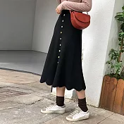 【言】花瓣下擺飾排釦百搭針織裙(2色) FREE 黑色