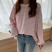 【言】條紋寬鬆長袖上衣(3色) FREE 紅條