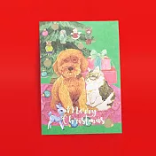 萬用卡-Poodle and Cat貴賓犬與貓 聖誕綠