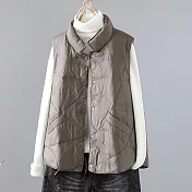 【ACheter】 輕薄保暖羽絨棉馬甲氣質寬鬆無袖背心短版外套# 119666 XL 灰色