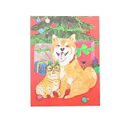 聖誕卡-Inu Shiba & Cat柴犬與變裝貓 聖誕紅