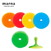 【日本Marna】日本製彩色廚房海綿菜瓜布5入(綠色-附吸盤1入)(原廠總代理)