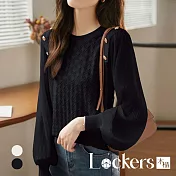 【Lockers 木櫃】秋季蕾絲拼接網紗雪紡針織衫上衣 L112100201 XL 黑色XL