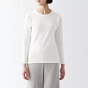 【MUJI 無印良品】女有機棉混保暖厚織圓領長袖T恤 XL 白色