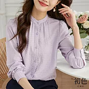 【初色】法式微立領肌理紋長袖襯衫上衣-共2色-30539(M-XL可選) M 淺紫色