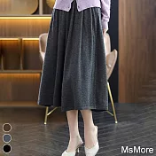 【MsMore】 羊絨感半身裙自然腰純色百褶寬鬆顯瘦百搭針織毛長裙# 119668 FREE 深灰色