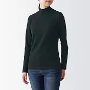 【MUJI 無印良品】女有機棉混彈性針織半高領長袖T恤 S 黑色
