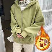 【言】學院風加絨棉料連帽休閒外套      FREE 綠色