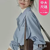 【Jilli~ko】休閒百搭寬鬆垂感疊穿條紋襯衫中大尺碼 J11084 FREE 藍色
