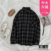 【Jilli~ko】復古學院風格子寬鬆外搭襯衫中大尺碼 J11075 FREE 黑色