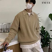 【AMIEE】慵懶風翻領半拉鍊針織毛衣(男裝/KDTQ-B47) 2XL 卡其色