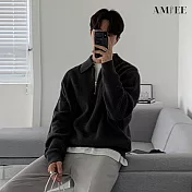 【AMIEE】慵懶風翻領半拉鍊針織毛衣(男裝/KDTQ-B47) 2XL 黑色