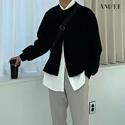 【AMIEE】日系簡約素面針織衫(男裝/KDCQ-5668) L 黑色
