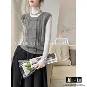 【Jilli~ko】時尚氣質圓領雙排扣麻花針織馬甲背心 J11019 FREE 灰色