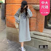 【Jilli~ko】美式印花厚款落肩連帽衛衣裙中大尺碼 J8370  FREE 灰色