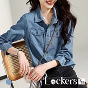 【Lockers 木櫃】秋季帶絲巾牛仔襯衫上衣 L112101602 XL 牛仔藍色XL